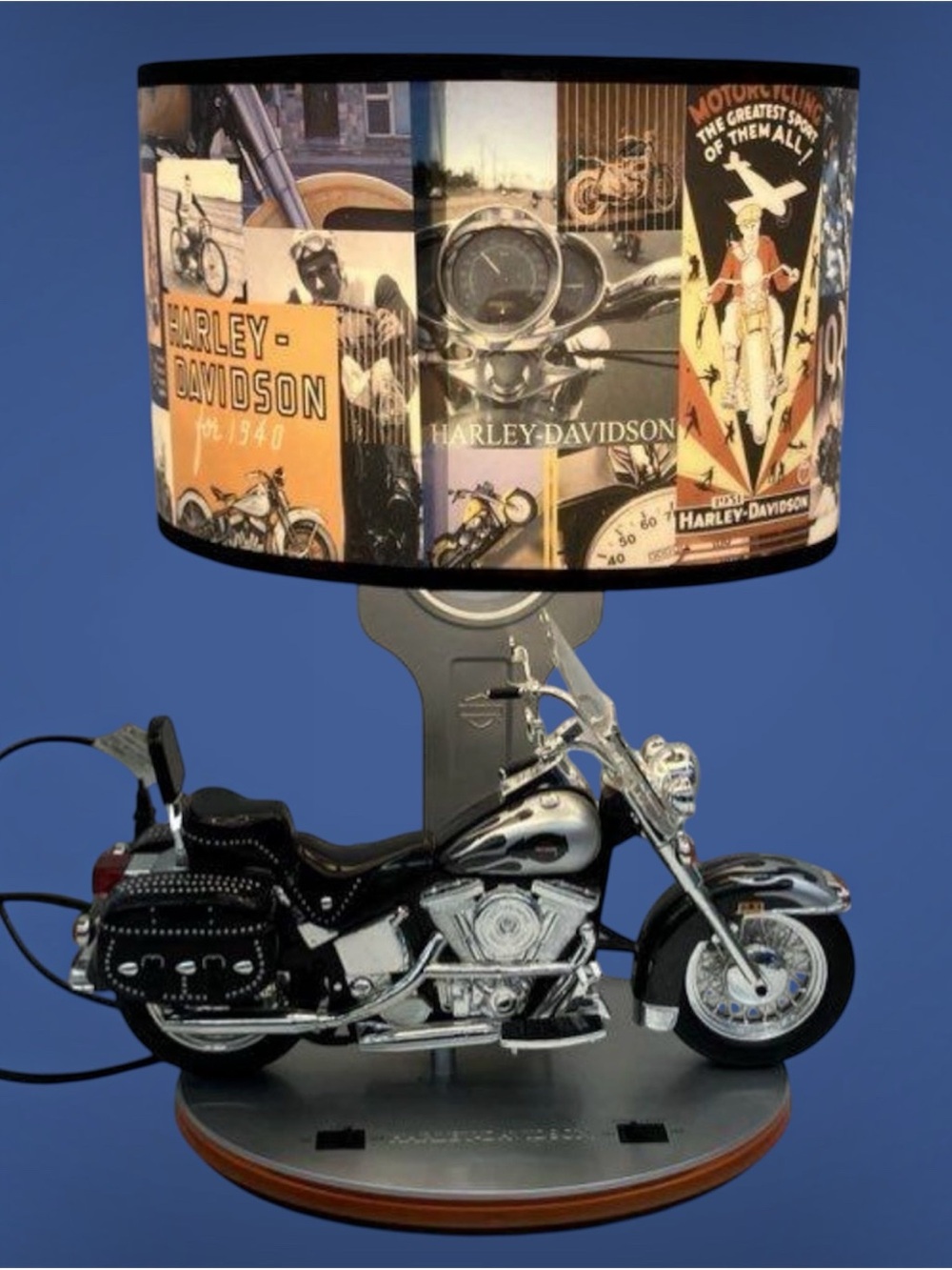 Vtg Harley Davidson Heritage Softail Motorcycle Table Lamp & Night Light w/Sound